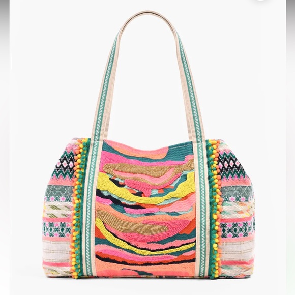 America & Beyond Handbags - New America & Beyond Daphne Embellished Multi-Colored Hand beaded Tote
